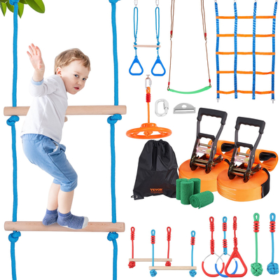 VEVOR 2x65 ft Ninja Warrior Obstacle Course Kids Outdoor Slackline 12 Obstacles