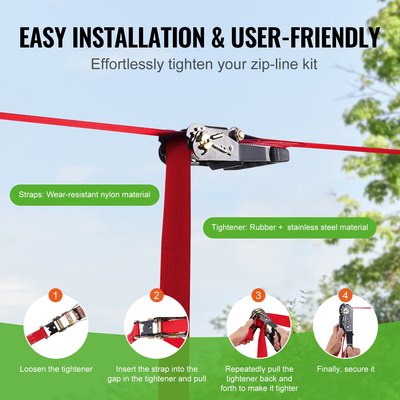 Κιτ Zipline VEVOR για παιδιά και ενήλικες, κιτ φερμουάρ 65 ποδιών έως 500 λίβρες, φερμουάρ Γρήγορης ρύθμισης εξωτερικού χώρου πίσω αυλή, Ψυχαγωγία παιδικής χαράς με φερμουάρ, νάιλον ζώνη ασφαλείας, κάθισμα και τιμόνι
