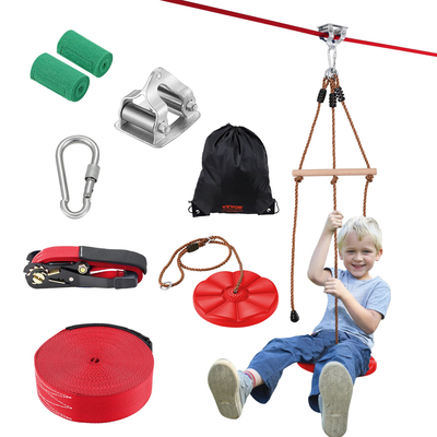 Κιτ Zipline VEVOR για παιδιά και ενήλικες, κιτ φερμουάρ 65 ποδιών έως 500 λίβρες, φερμουάρ Γρήγορης ρύθμισης εξωτερικού χώρου πίσω αυλή, Ψυχαγωγία παιδικής χαράς με φερμουάρ, νάιλον ζώνη ασφαλείας, κάθισμα και τιμόνι