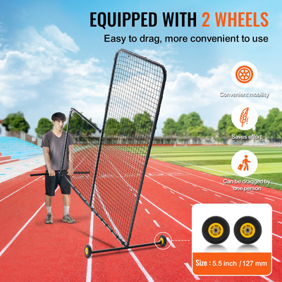 VEVOR L Screen Baseball για Batting Cage, 7x7 ft Softball Screen Safety, Body Protector Φορητή οθόνη κτύπημα με τσάντα μεταφοράς, ρόδες, πασσάλους εδάφους, βαρέως τύπου δίχτυ ρίψης για προστασία Pitchers