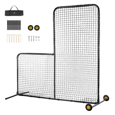 VEVOR L Screen Baseball για Batting Cage, 7x7 ft Softball Screen Safety, Body Protector Φορητή οθόνη κτύπημα με τσάντα μεταφοράς, ρόδες, πασσάλους εδάφους, βαρέως τύπου δίχτυ ρίψης για προστασία Pitchers