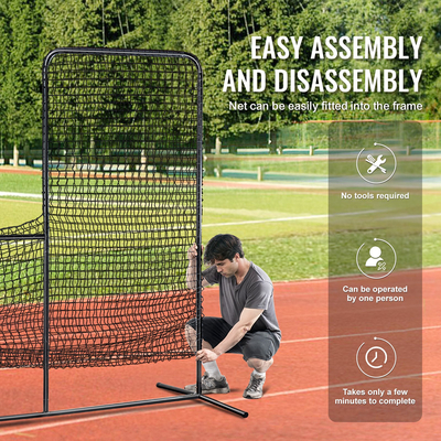 VEVOR L Screen Baseball για Batting Cage, 7x7 ft Baseball Softball Screen Safety, Body Protector Φορητή οθόνη κτύπημα με τσάντα μεταφοράς και πάσσαλοι εδάφους, Heavy Duty Pitching Net for Pitchers Protection
