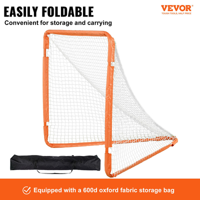 VEVOR Lacrosse Goal, 4&#039; x 4&#039; Small Παιδικό Δίχτυ Λακρός, Πτυσσόμενο Φορητό Γκολ λακρός με τσάντα μεταφοράς, Εξοπλισμός προπόνησης στην πίσω αυλή από σιδερένιο πλαίσιο, Γρήγορη και εύκολη εγκατάσταση, Ιδανικό για προπόνηση νέων, πορτοκαλί