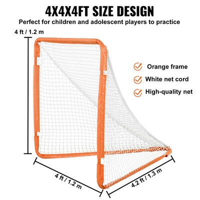 VEVOR Lacrosse Goal, 4&#039; x 4&#039; Small Παιδικό Δίχτυ Λακρός, Πτυσσόμενο Φορητό Γκολ λακρός με τσάντα μεταφοράς, Εξοπλισμός προπόνησης στην πίσω αυλή από σιδερένιο πλαίσιο, Γρήγορη και εύκολη εγκατάσταση, Ιδανικό για προπόνηση νέων, πορτοκαλί