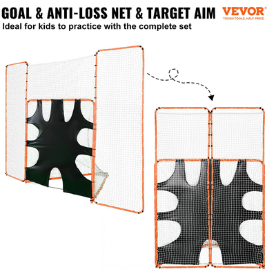 VEVOR 3-IN-1 Lacrosse Goal with Backstop and Target, 12&#039; x 9&#039; Lacrosse Net, Steel Frame Backyard Lacrosse Rebounder Equipment, Γρήγορη και εύκολη εγκατάσταση εκπαιδευτικό δίχτυ, ιδανικό για προπόνηση ενηλίκων νέων, πορτοκαλί