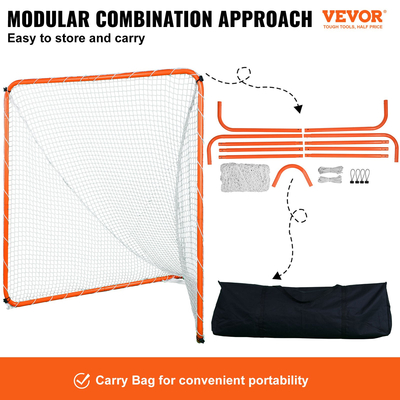 VEVOR Lacrosse Goal, 6&#039; x 6&#039; Lacrosse Net, Steel Frame Backyard Training Lacrosse Equipment, Portable Lacrosse Goal with Carry Bag, Γρήγορη και εύκολη εγκατάσταση, Τέλειο για προπόνηση ενηλίκων νέων, Πορτοκαλί