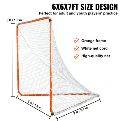 VEVOR Lacrosse Goal, 6&#039; x 6&#039; Lacrosse Net, Steel Frame Backyard Training Lacrosse Equipment, Portable Lacrosse Goal with Carry Bag, Γρήγορη και εύκολη εγκατάσταση, Τέλειο για προπόνηση ενηλίκων νέων, Πορτοκαλί