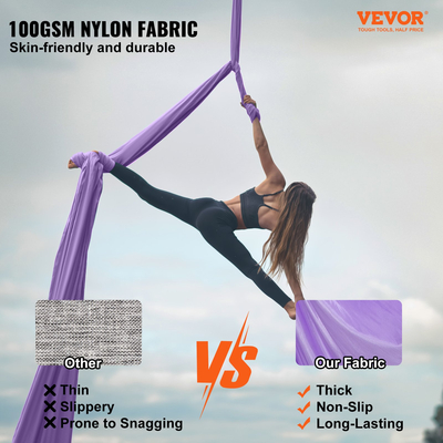 VEVOR Aerial Yoga Hammock &amp; Swing, 4,4 Yards, Yoga Starter Kit με 100gsm Nylon Fabric, Full Rigging Hardware και Easy Set-up Guide, Antigravity Flying for All Levels Fitness Bodybuilding, Purple