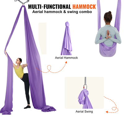 VEVOR Aerial Yoga Hammock &amp; Swing, 4,4 Yards, Yoga Starter Kit με 100gsm Nylon Fabric, Full Rigging Hardware και Easy Set-up Guide, Antigravity Flying for All Levels Fitness Bodybuilding, Purple