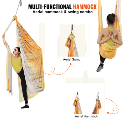 VEVOR Aerial Yoga Hammock &amp; Swing, 5,5 Yards, Aerial Yoga Starter Kit με 100gsm Nylon Fabric, Full Rigging Hardware &amp; Easy Set-up Guide, Antigravity Flying for All Levels Fitness Bodybuilding, Gold