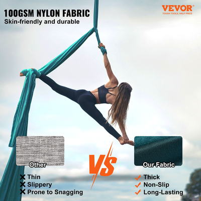 VEVOR Aerial Yoga Hammock &amp; Swing, 5,5 Yards, Aerial Yoga Starter Kit με 100gsm Nylon Fabric, Full Rigging Hardware &amp; Easy Set-up Guide, Antigravity Flying for All Levels Fitness Bodybuilding, Green