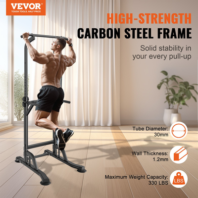 VEVOR Power Tower Dip Station, ρυθμιζόμενο ύψος 10 επιπέδων Stand Bar Pull Up, Πολυλειτουργικός εξοπλισμός προπόνησης δύναμης με 4 καλύμματα ποδιών αναρρόφησης, Home Gym Fitness Dip Bar Station, 330LBS