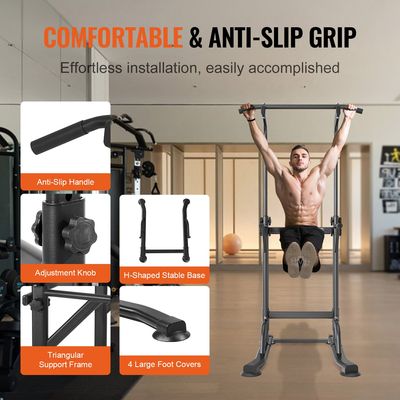 VEVOR Power Tower Dip Station, ρυθμιζόμενο ύψος 10 επιπέδων Stand Bar Pull Up, Πολυλειτουργικός εξοπλισμός προπόνησης δύναμης με 4 καλύμματα ποδιών αναρρόφησης, Home Gym Fitness Dip Bar Station, 330LBS