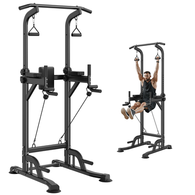 VEVOR Power Tower Dip Station, 10-επίπεδα ρυθμιζόμενο ύψος βάσης Pull Up Bar, Πολυλειτουργικό Γυμναστήριο Home Gym Strength Training Fitness Fitness εξοπλισμός με ρυθμιζόμενη πλάτη 7 επιπέδων, PU Ebow Pads, 440LBS