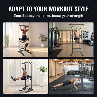 VEVOR Power Tower Dip Station, 10-επίπεδα ρυθμιζόμενο ύψος βάσης Pull Up Bar, Πολυλειτουργικό Γυμναστήριο Home Gym Strength Training Fitness Fitness εξοπλισμός με ρυθμιζόμενη πλάτη 7 επιπέδων, PU Ebow Pads, 440LBS