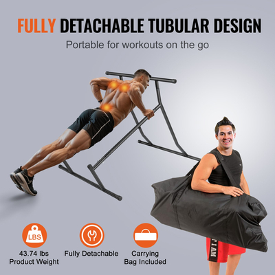 VEVOR Power Tower Dip Station, ρυθμιζόμενο ύψος 2 επιπέδων Stand Bar, Πολυλειτουργικός εξοπλισμός προπόνησης δύναμης, Home Gym Fitness Dip Bar Station, χωρητικότητα βάρους 220 LBS, Μαύρο