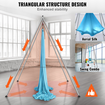 VEVOR Aerial Yoga Frame &amp; Yoga Hammock, Professional Yoga Stand Swing ύψους 9,67 ποδιών συνοδεύεται από εναέρια αιώρα 13,1 Yards, Μέγιστη χωρητικότητα φορτίου 551,15 lbs Εξέδρα γιόγκα για εσωτερικούς εξωτερικούς χώρους Aerial Yoga, μπλε