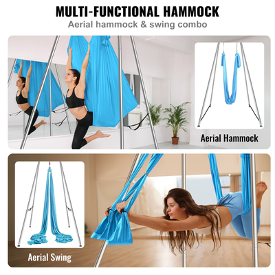 VEVOR Aerial Yoga Frame &amp; Yoga Hammock, Professional Yoga Stand Swing ύψους 9,67 ποδιών συνοδεύεται από εναέρια αιώρα 13,1 Yards, Μέγιστη χωρητικότητα φορτίου 551,15 lbs Εξέδρα γιόγκα για εσωτερικούς εξωτερικούς χώρους Aerial Yoga, μπλε