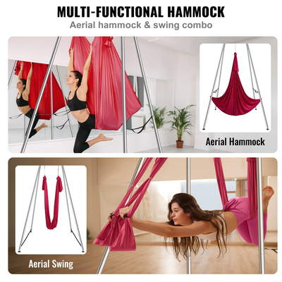 VEVOR Aerial Yoga Frame &amp; Yoga Hammock, 9,67 ft Height Professional Yoga Stand έρχεται με 6,6 Yards Aerial Hammock, Μέγιστη χωρητικότητα φορτίου 551,15 lbs, Εξέδρα γιόγκα για Aerial Yoga εσωτερικού χώρου, κόκκινο