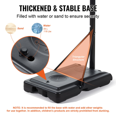 Στεφάνη μπάσκετ VEVOR, 4-10 πόδια ρυθμιζόμενο ύψος φορητό σύστημα σανίδας, 44 ιντσών στεφάνι μπάσκετ και γκολ, παιδικό και ενήλικο σετ μπάσκετ με ρόδες, βάση και γεμιστή βάση, για εξωτερικούς/εσωτερικούς χώρους