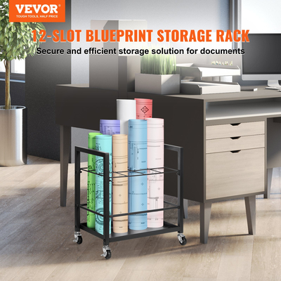 VEVOR Blueprint Storage Rack 12 Slots Mobile File Roll for Architectural