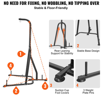 Βάση σακουλών άμμου VEVOR, ατσάλινος εξοπλισμός προπόνησης βαρέως τύπου, βάση για τσάντες μποξ, χωράει έως και 400 λίβρες, ανεξάρτητη βάση για σάκο άμμου με βαριά βάση, εξοπλισμός προπόνησης για γυμναστήριο στο σπίτι