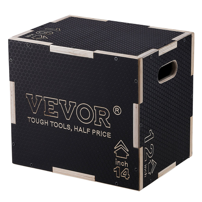 VEVOR 3 σε 1 Plyometric Jump Box, 16/14/12 Inch Wooden Plyo Box, Platform &amp; Jumping Agility Box, Anti-slip Fitness Exercise Step Up Box for Home Gym Training, Conditioning Strength Training, Μαύρο