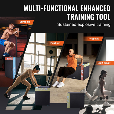 VEVOR 3 σε 1 Plyometric Jump Box, 30/24/20 Inch Cotton Plyo Box, Platform &amp; Jumping Agility Box, Anti-slip Fitness Step Up Box for Home Gym Training, Conditioning Strength Training, Μαύρο