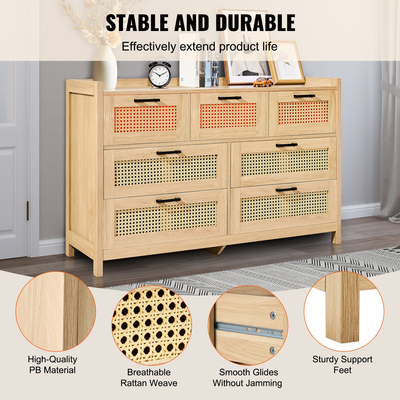 Συρταριέρα VEVOR Rattan Dresser Natural Rattan Closet Dresser 7 Συρτάρια για υπνοδωμάτιο