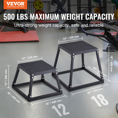 VEVOR Plyometric Jump Box, 18 Inch Plyo Box, Steel Plyometric Platform and Jumping Agility Box, Anti-slip Fitness Step Up Box for Home Gym Training, Conditioning Strength Training, Μαύρο