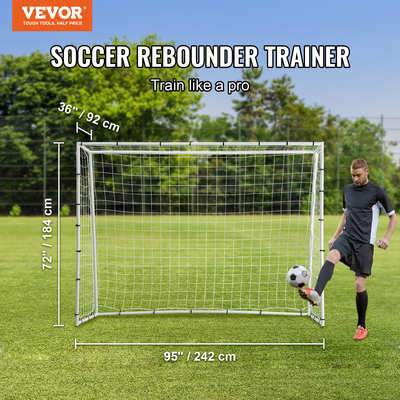 VEVOR Soccer Rebound Trainer, 8x6FT Iron Soccer Training Equipment, Sports Football Rebounder Wall με δίχτυ και γκολ διπλής όψης, ιδανικό για εξάσκηση στην πίσω αυλή, ατομική προπόνηση, πάσα