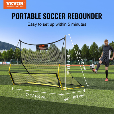 VEVOR Soccer Trainer, 2-ΣΕ-1 φορητό δίχτυ ποδοσφαίρου Rebounder, 72&quot;x51&quot; Iron Εξοπλισμός εξάσκησης ποδοσφαίρου, Τοίχος αθλητικού ποδοσφαίρου Rebounder με φορητή τσάντα, Ιδανικό για ομαδική προπόνηση, πάσο, βόλεϊ