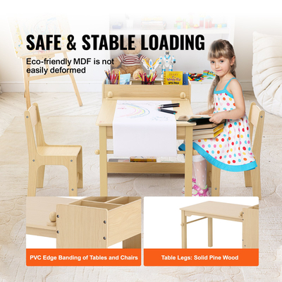 VEVOR Kids Art Table and 2 Chairs Toddler Craft and Play Table with a Combine