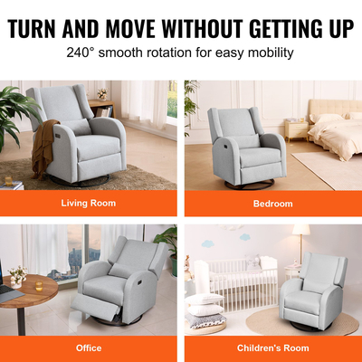 VEVOR Electronic Power Recliner and Swivel Glider, 250 lbs Weight Capacity Swivel Glider Recliner Chair με ρυθμιζόμενη γωνία, πολυεστερική επιφάνεια ανάκλιντρο για σαλόνι, υπνοδωμάτιο, ανοιχτό γκρι