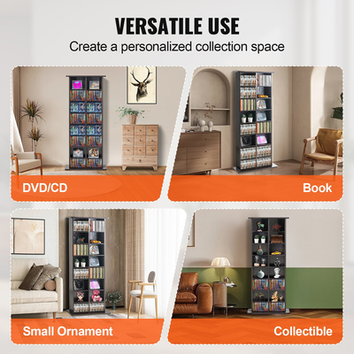 VEVOR Media Storage Cabinet 8 στρωμάτων Ρυθμιζόμενα ράφια DVD 464 CD Espresso