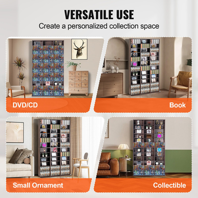 VEVOR Media Storage Cabinet 12 στρωμάτων Ρυθμιζόμενα ράφια DVD 1080 CD Espresso