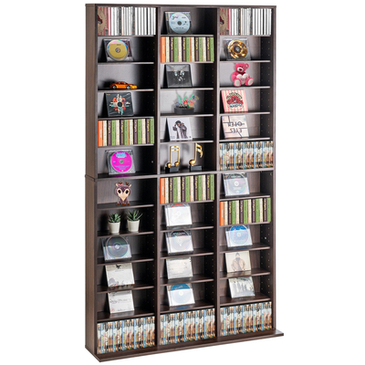VEVOR Media Storage Cabinet 12 στρωμάτων Ρυθμιζόμενα ράφια DVD 1080 CD Espresso