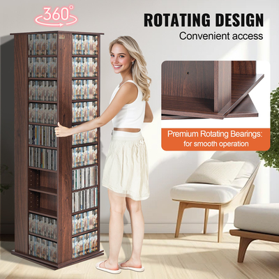 VEVOR Spinning Media Tower 4-Sided Revolving Media Tower 1040 CD Espresso