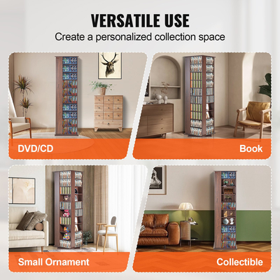 VEVOR Spinning Media Tower 4-Sided Revolving Media Tower 1040 CD Espresso