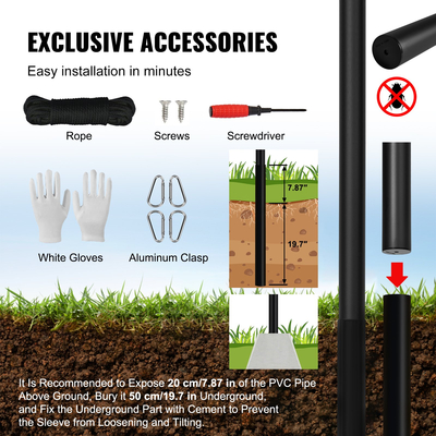 VEVOR 25FT Αποσπώμενο κοντάρι σημαίας Κιτ βαρέως τύπου Αλουμινένιο κοντάρι σημαίας μαύρο