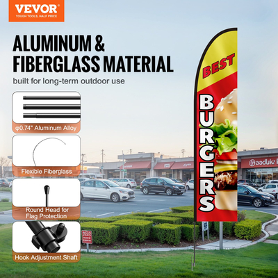 VEVOR Burger Restaurant Advertising Feather Flag Kit Swooper Flag Poles 16,3 FT