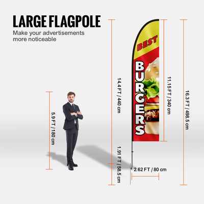 VEVOR Burger Restaurant Advertising Feather Flag Kit Swooper Flag Poles 16,3 FT