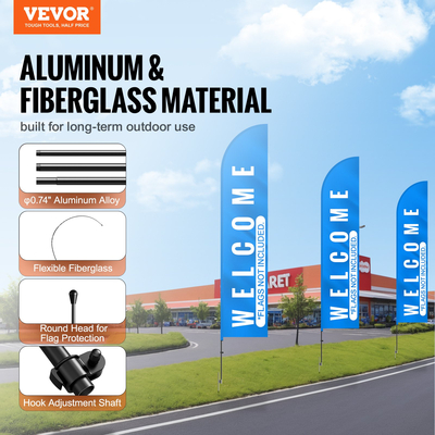 VEVOR Feather Flag Pole Kit 2 Packs Swooper Flag Pole 16,3 ft with Ground Stakes