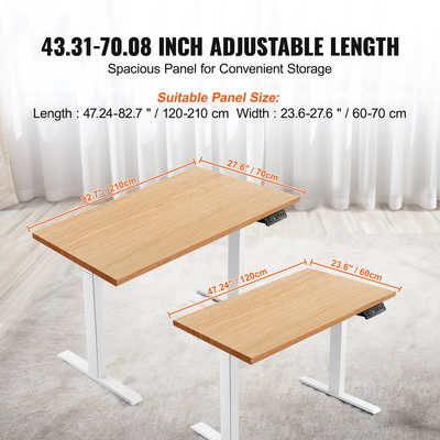 VEVOR Standing Desk Frame Dual Motor, Ρυθμιζόμενο ύψος 27,6&quot;-46,1&quot; &amp; 43,3&quot;-70,1&quot; μήκος Ηλεκτρικά πόδια γραφείου υπολογιστή, Εργονομική βάση σταθμού εργασίας DIY για το σπίτι και το γραφείο (μόνο λευκό πλαίσιο)