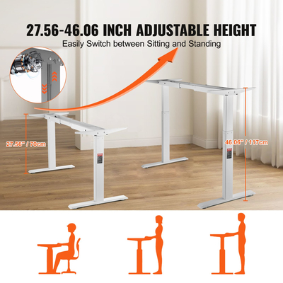VEVOR Standing Desk Frame Dual Motor, Ρυθμιζόμενο ύψος 27,6&quot;-46,1&quot; &amp; 43,3&quot;-70,1&quot; μήκος Ηλεκτρικά πόδια γραφείου υπολογιστή, Εργονομική βάση σταθμού εργασίας DIY για το σπίτι και το γραφείο (μόνο λευκό πλαίσιο)