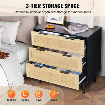Συρταριέρα VEVOR Rattan Dresser Natural Rattan Closet Dresser 3 Συρτάρια για υπνοδωμάτιο
