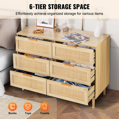 Συρταριέρα VEVOR Rattan Dresser Natural Rattan Closet Dresser 6 Συρτάρια για υπνοδωμάτιο