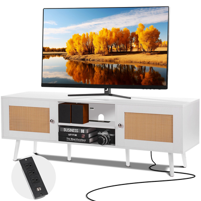 Βάση τηλεόρασης VEVOR Rattan για βάση τηλεόρασης Boho 65&quot; με ενσωματωμένη υποδοχή Λευκό