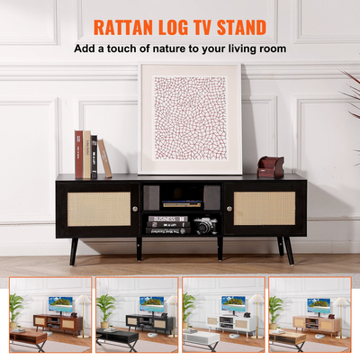 Βάση τηλεόρασης VEVOR Rattan για τηλεόραση Boho 65&quot; με ενσωματωμένη πρίζα μαύρη