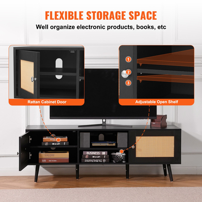 Βάση τηλεόρασης VEVOR Rattan για τηλεόραση Boho 65&quot; με ενσωματωμένη πρίζα μαύρη